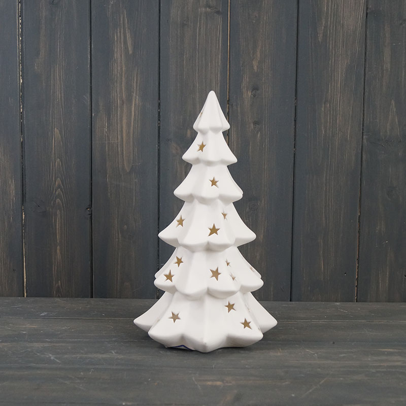 Large White Ceramic Tree with Light (27.5cm) detail page